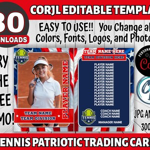 Customizable Tennis Card Template - Editable Sports Card Design, Corjl Editable Tennis Card Patriotic Template, Custom Tennis Trading Card