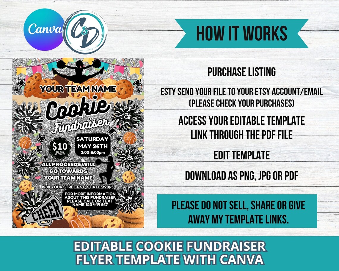 Cheerleading Cookie Fundraiser Flyer Printable Cheer Cookie Party ...