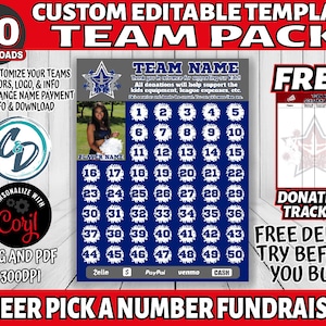 Corjl Editable Cheerleading Pick a Number Fundraiser, Cheer Team Pack 30 Download, Cheer 1-50 Fundraiser Template, Digital Fundraiser Ideas