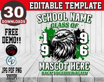 Editable Class Reunion Design Template | School Reunion Shirt Graphic | Instant Download SVG PNG PDF Corjl | Homecoming Shirt Ideas