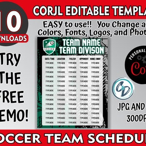 Corjl Editable Soccer Schedule Maker Template, Customizable Soccer Schedule Template, Editable Sports Schedule Design, Custom Soccer
