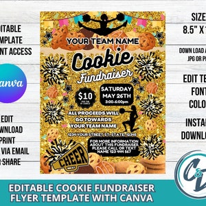 Cheerleading Cookie Fundraiser Flyer Printable Cheer Cookie Party Fundraiser Canva Editable Template School Fundraiser Digital Download