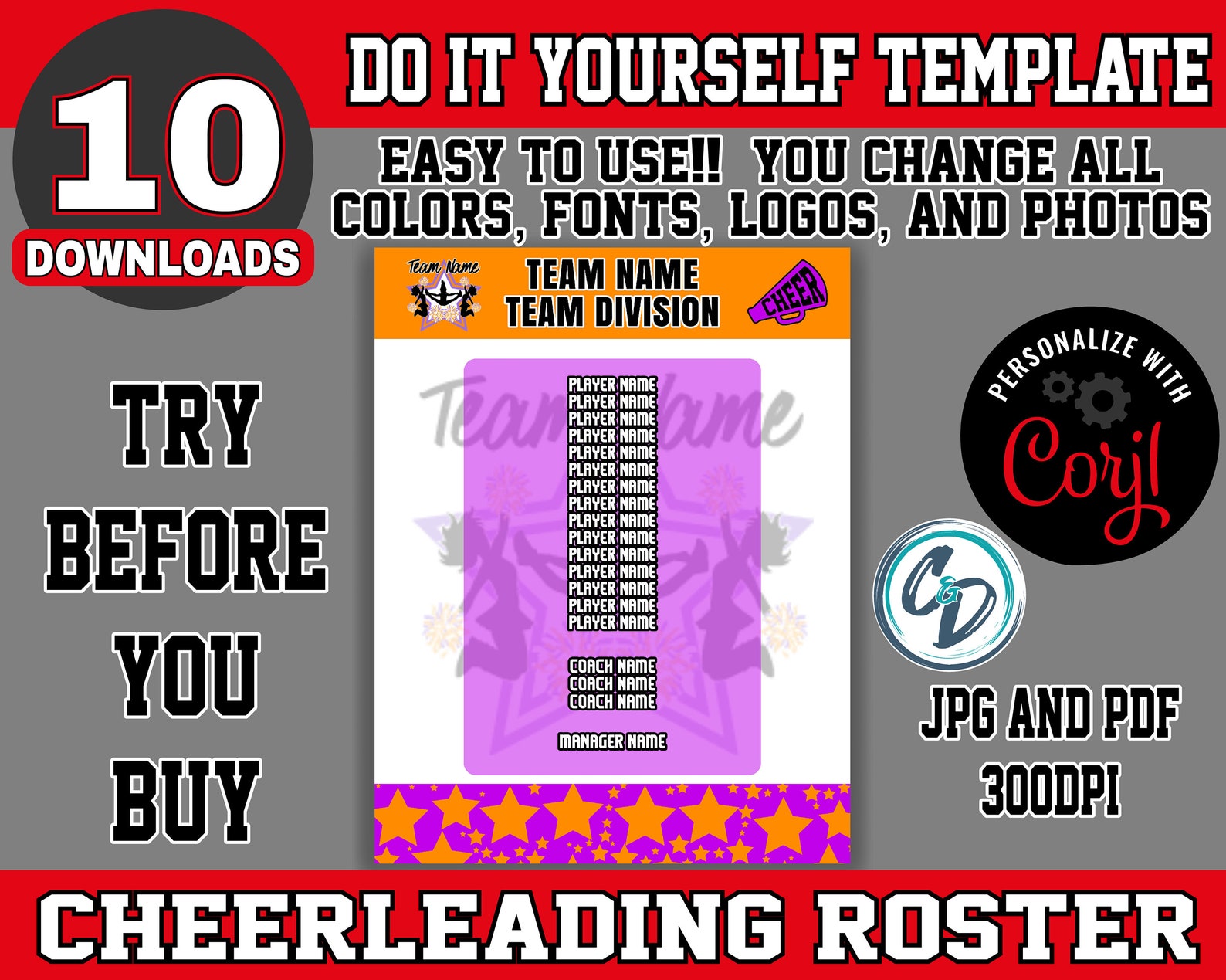 Cheer Roster Template Printable Customizable Cheerleading Roster Template, Editable Sports Roster ...