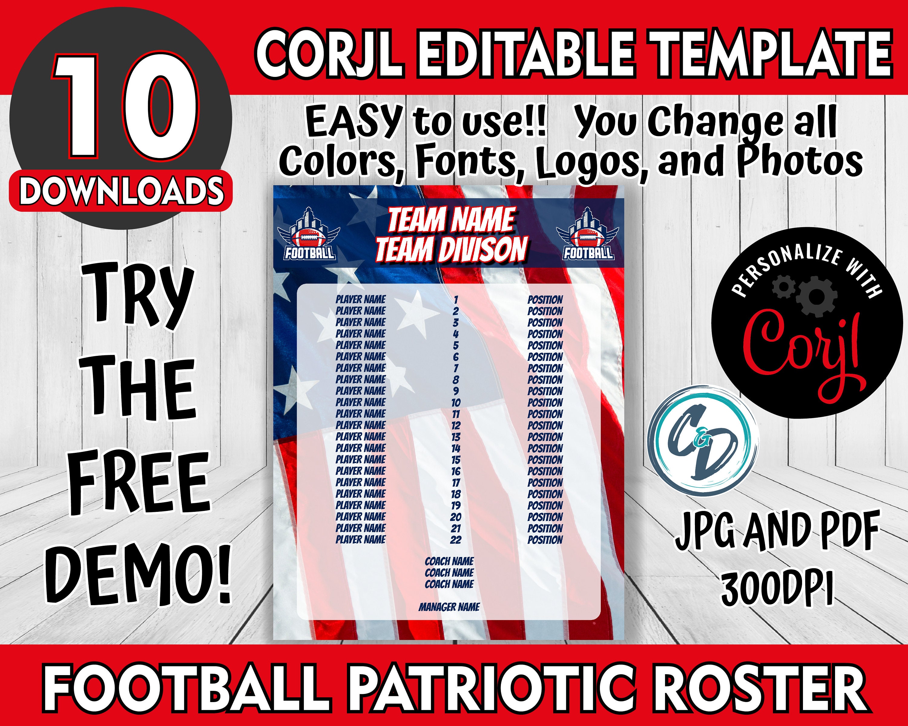 Football Roster Design Ideas Customizable Football Roster Template Pack , 4 Designs Included, Corjl ...