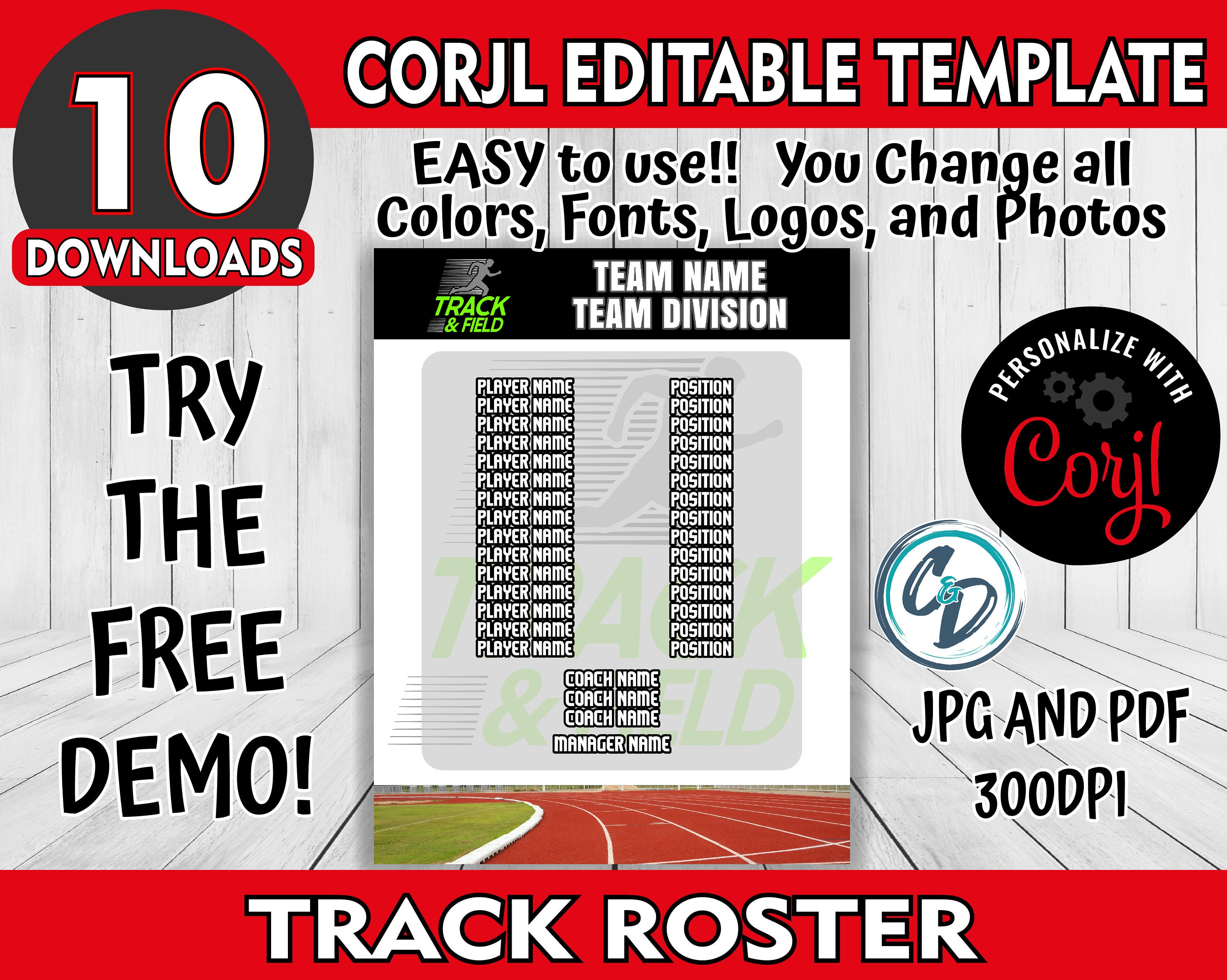 Customizable Track and Field Roster Template Pack , 4 Designs Included ...
