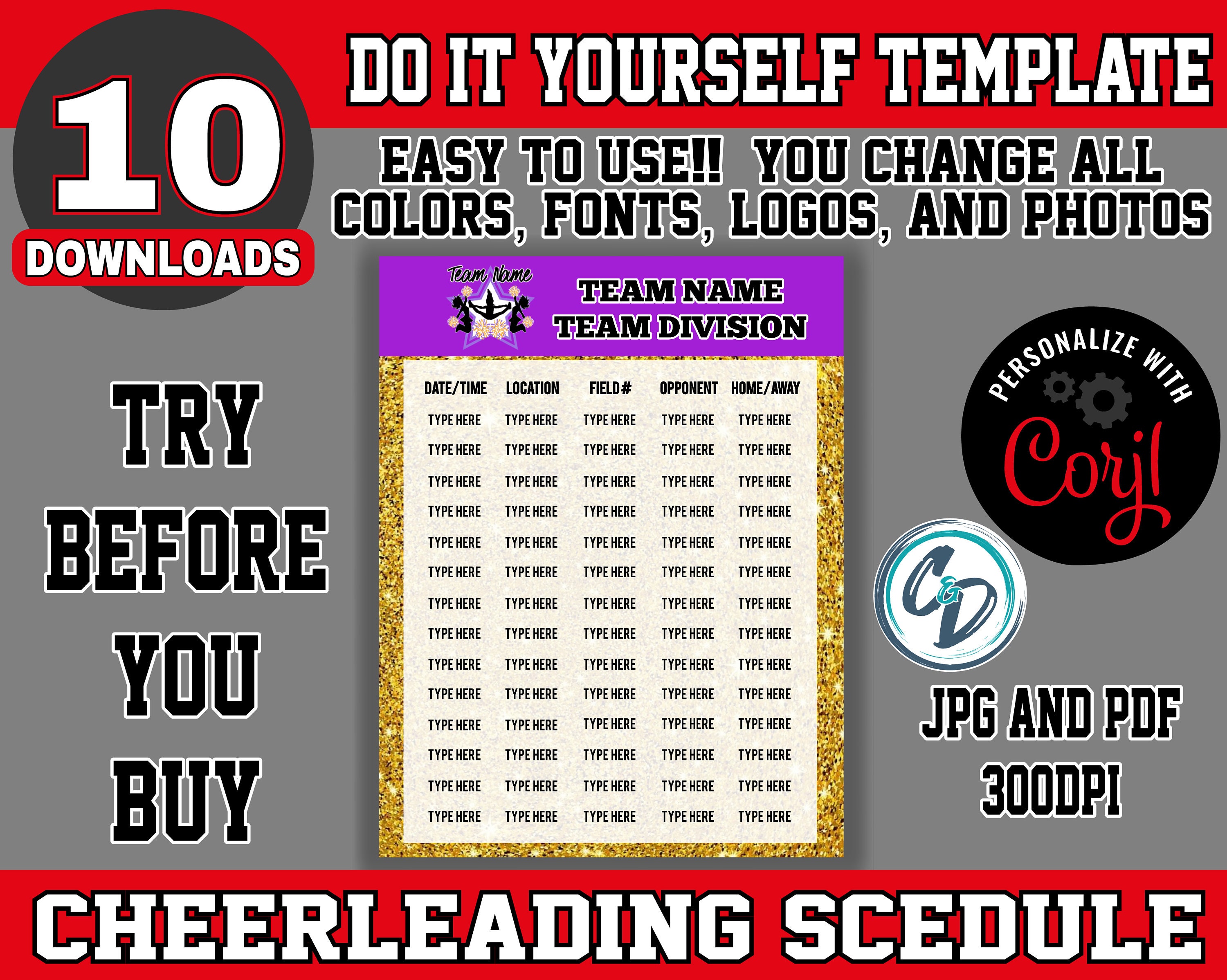 Customizable Cheerleading Schedule Template, Editable Sports Schedule ...
