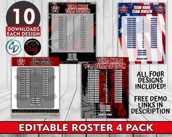 Customizable Hockey Roster Template Pack ,  4 Designs Included, Corjl Editable Hockey Roster Maker Templates, Custom Hockey Multi Pack