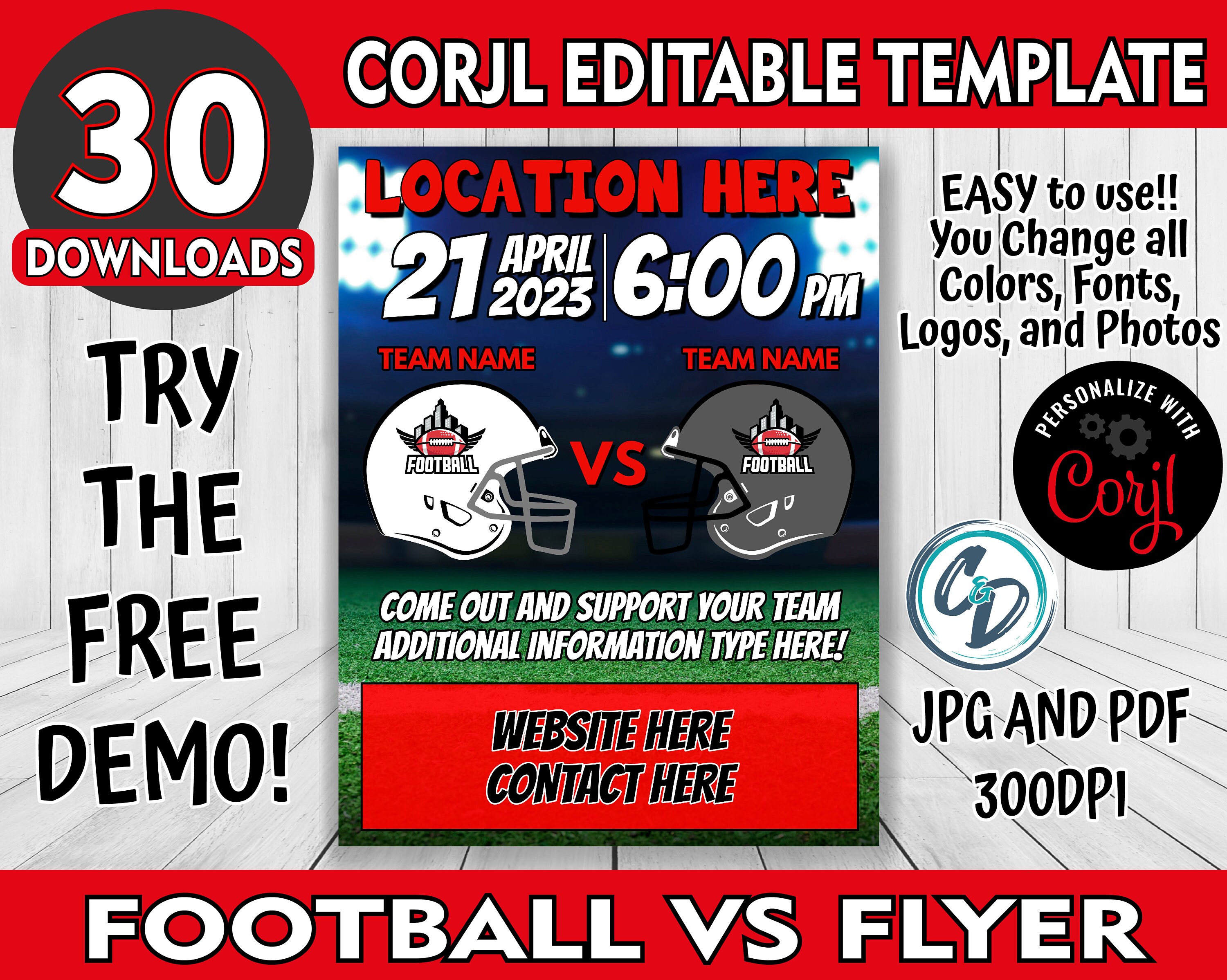 Customizable Football Game Versus Flyer Template, Editable Sports Match ...