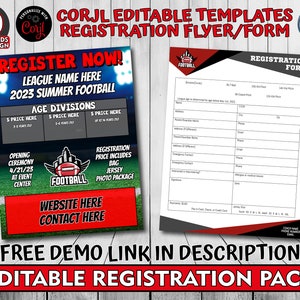 Anpassbares Fußballregistrierungspaket, bearbeitbarer Sportregistrierung Flyer & Form, Corjl bearbeitbare Vorlage für die Fußballregistrierung