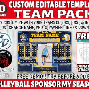 Corjl Editable Volleyball Sponsor My Season Fundraiser, Team Pack 30 Download, Volleyball Fundraiser Template, Digital Fundraiser Ideas