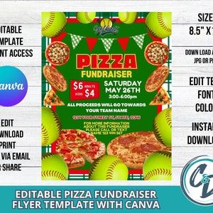 Softball Pizza Fundraiser Flyer Editable Softball Pizza Party Fundraiser Editable Canva Template School Fundraiser Digital Download