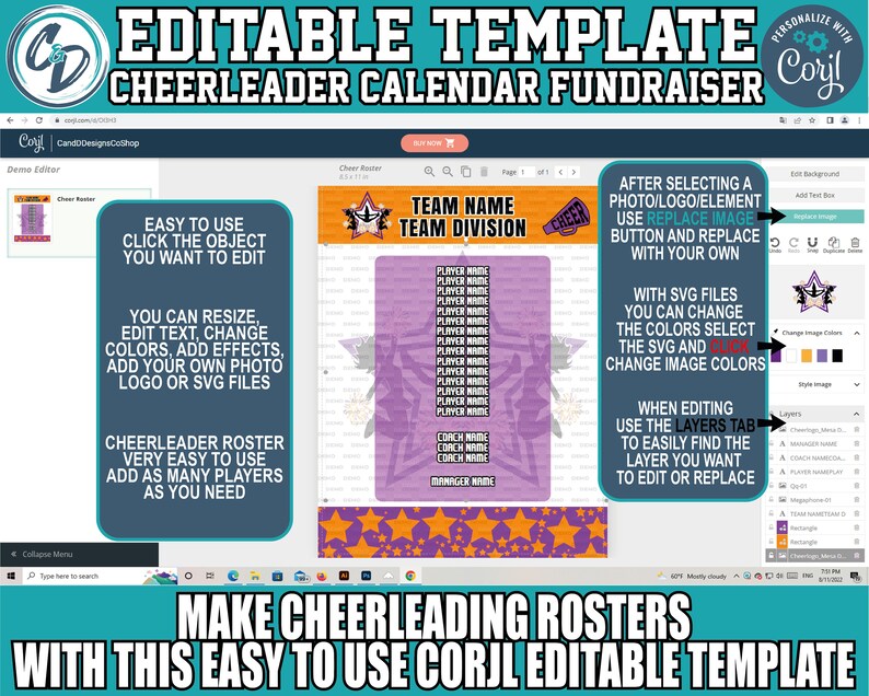 Customizable Cheerleading Roster Template, Editable Sports Roster ...