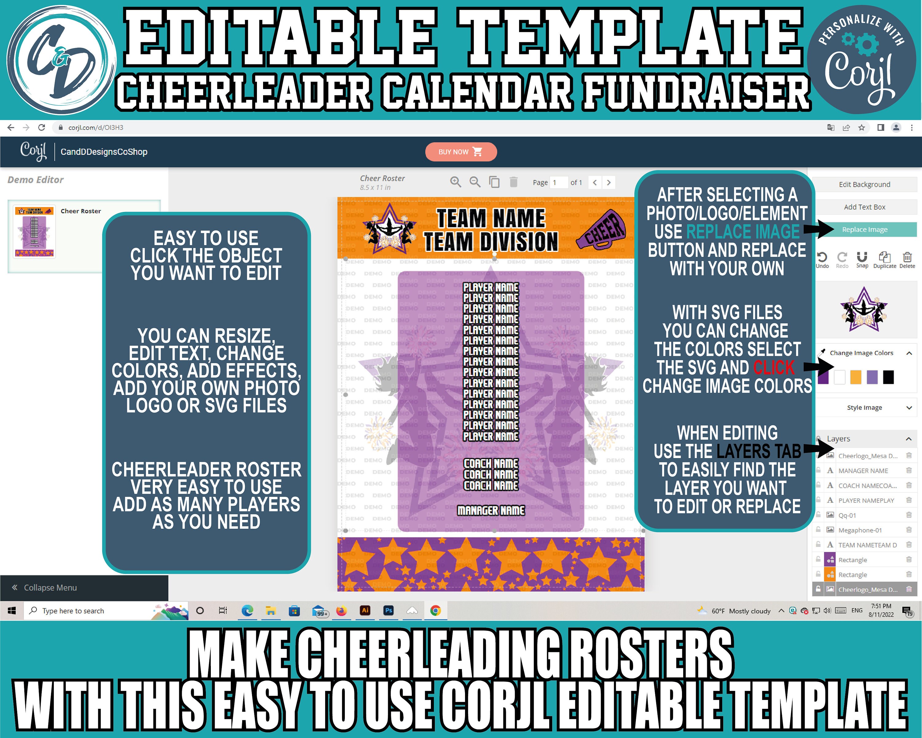 Customizable Cheerleading Roster Template, Editable Sports Roster ...