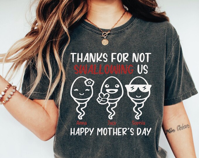 Custom Kids Name Shirt, Thanks For Not Swallowing Us Shirt, Funny Mother's Day Shirt, Cute Mom Gifts, Personalized Mom T-shirt, Mom T-shirts
