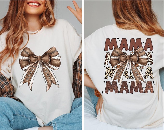 Comfort Colors Cute Football Mama Shirt, Gift For Football Mom, Football Lover  With Bows, Football Season Mom Gift, Team Player Jersey, BP