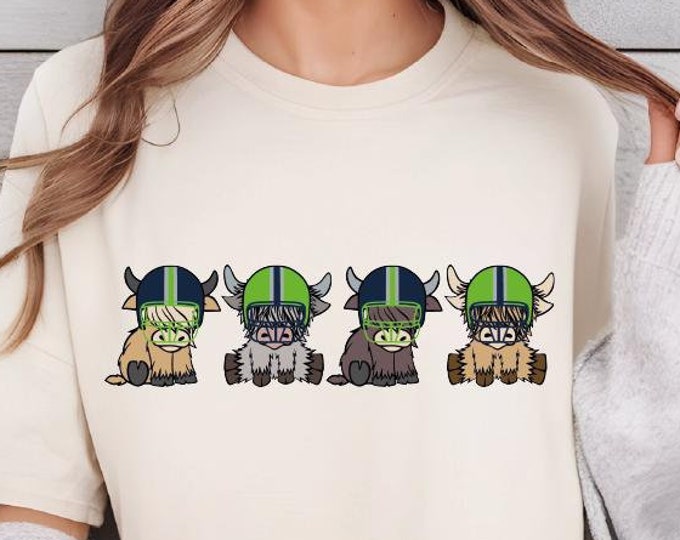 Seattle Highland Cow Football Shirt, Comfort Colors Seattle Football Shirt, Seattle Football Game Day Shirt, Seattle Football Fan T-Shirt