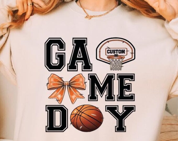 Custom Basketball Game Day Sweatshirt, Basketball Bow Sweater, Basketball Team Name Hoodie, Basketball Game Day Sweater, Basketball Mom Gift