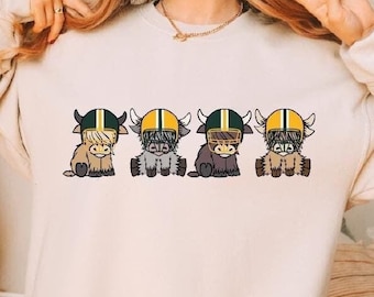 Green Bay Highland Cow Football Sweatshirt, Green Bay Football Sweater, Green Bay Football Game Day Hoodie, Green Bay Football Fan Sweater