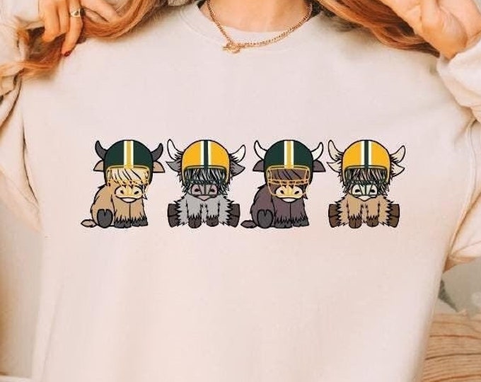 Green Bay Highland Cow Football Sweatshirt, Green Bay Football Sweater, Green Bay Football Game Day Hoodie, Green Bay Football Fan Sweater