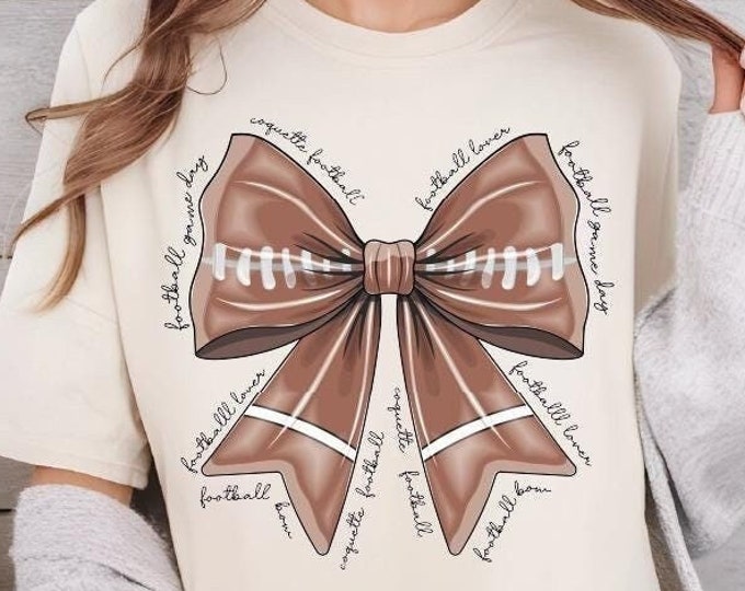 Comfort Colors Coquette Football Bow Shirt, Football Mom Shirt, Game Day Football Shirt, Football Season Tee, Football Lover Shirt