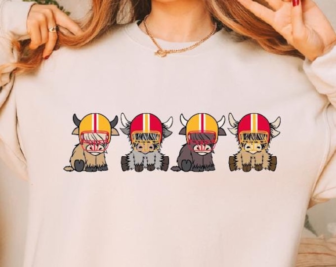 Kansas City Football Sweatshirt, Kansas City Football Highland Cow Sweater, KC Football Cow Helmets Hoodie, Kansas City Hoodie,Game Day Gift