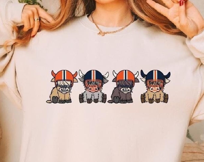 Denver Football Sweatshirt, Denver Football Highland Cows Sweater, Denver Broncos Football Cows Helmets Hoodie, Denver Football Fans Sweater