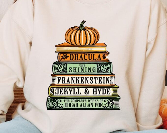 Halloween Horror Books Sweatshirt, Bookish Halloween Sweater, Horror Reader Hoodie, Gothic Reader, Fall Books Sweatshirt, Horror Book Lover