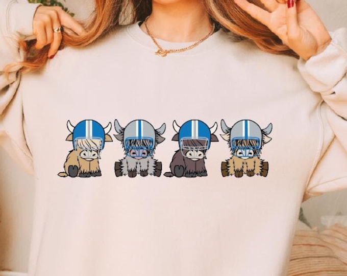 Detroit Highland Cow Football Sweatshirt, Detroit Football Sweatshirt, Detroit Football Game Day Hoodie, Detroit Football Fan Sweatshirt