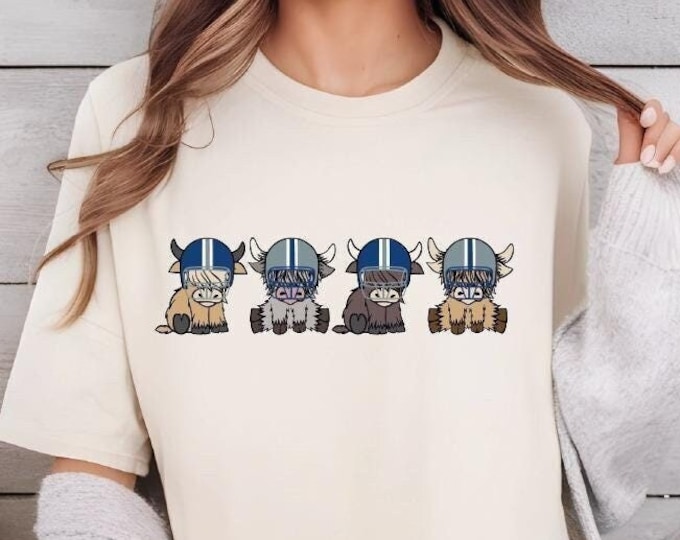 Dallas Football Shirt, Dallas Football Highland Cows Shirt, Dallas Cowboy Cute Cows Helmets Tshirt, Football Shirt, Dallas Football Fans Tee