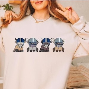 Dallas Football Sweatshirt, Dallas Football Highland Cows Sweater, Dallas Cowboy Cows Helmets Sweater, Football Hoodie, Dallas Football Fans