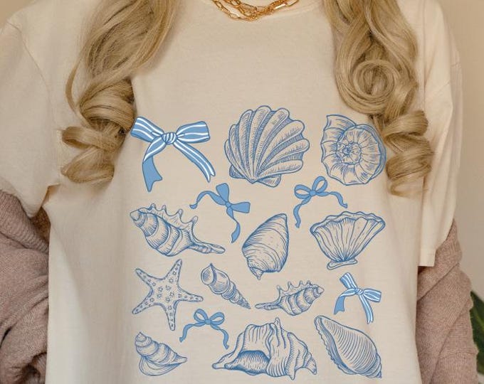 Coquette Seashell Shirt, Comfort Colors Coquette Bow Shirt, Coastal Vibes Shirt, Summer Beachwear Shirt, Ocean Lover Gift Shirt,Summer Vibes