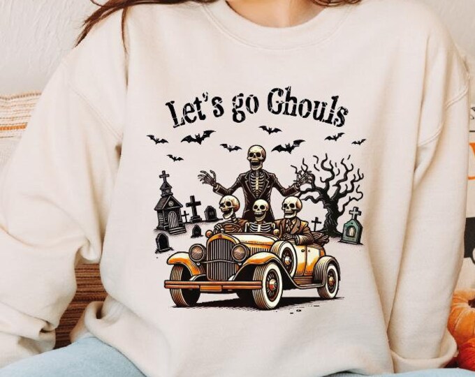 Let's Go Ghouls Halloween Sweatshirt, Halloween Western Sweatshirt, Western Halloween Pumpkin Hoodie, Cowboy Skeleton Sweater, Fall Skeleton