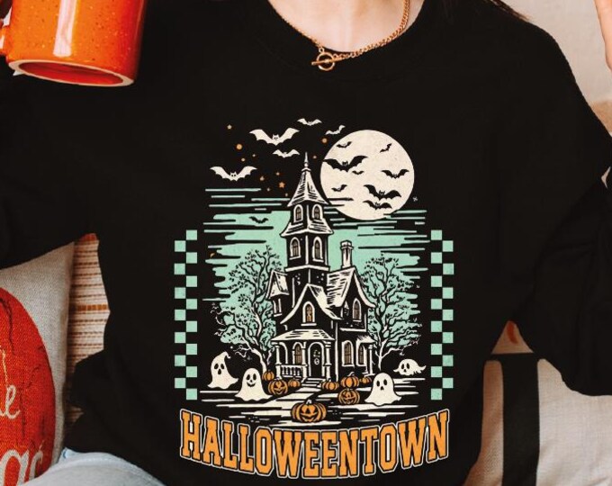 Halloweentown Sweatshirt, Halloween Sweatshirt, Retro Halloweentown Hoodie, Halloween Haunted House, Spooky Fall Apparel, Fall Sweatshirt