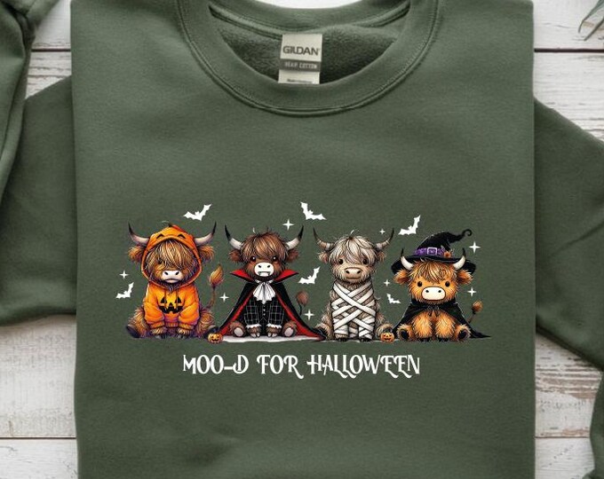 Highland Cow Halloween Sweatshirt, Halloween Heifer Sweater, Vampire Cow Sweater, Witch Highland Cow Hoodie, Funny Halloween Cows Sweatshirt