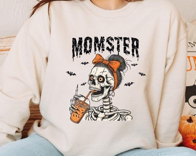 Retro Momster Halloween Sweatshirt, Halloween Sweater, Fall Hoodie, Spooky Season, Fall Sweaters for Women, Momster Skull, Halloween Mom Tee