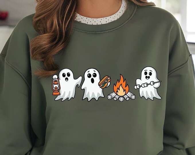 Camping Halloween Ghost Sweatshirt and Hoodie, Halloween Costume, Spooky Season Sweater, Women Fall Hoodie, Cute Ghost Halloween Party Gift