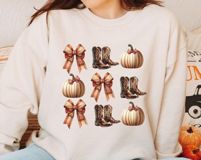 Howdy Pumpkin Sweatshirt, Western Fall Sweatshirts, Fall Coquette Bow Sweater, Fall Vibes, Fall Hoodie, Thanksgiving Gift, Cowgirl Sweater