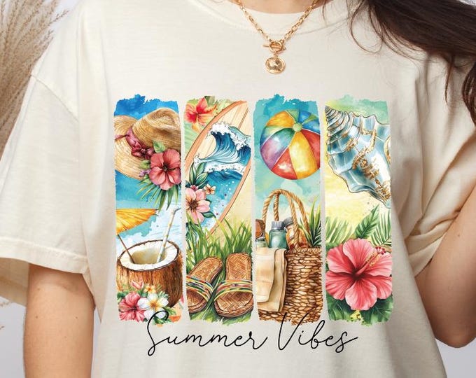 Brushstroke Summer Vibes Shirt, Comfort Colors Summer Beach Lover Shirt, Coastal Aesthetic Coconat Tee, Ocean Lover Gift, Beach Vacation