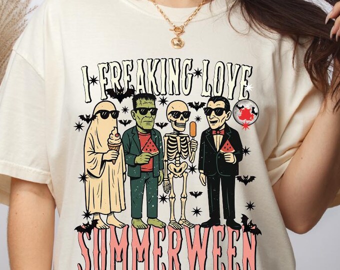 Comfort Colors Summer Halloween Shirt, Freaking Love Summer Shirt, Horror Characters,Summerween Shirt,Halloween In Summer,Halloween Skeleton
