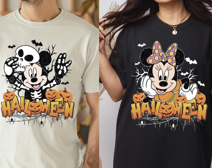 Comfort Colors Retro Mickey Minnie Halloween Couple Shirts, Mickey Ghost Shirt, Minnie Ghost Shirt, Spooky Season Shirt, Disney Halloween