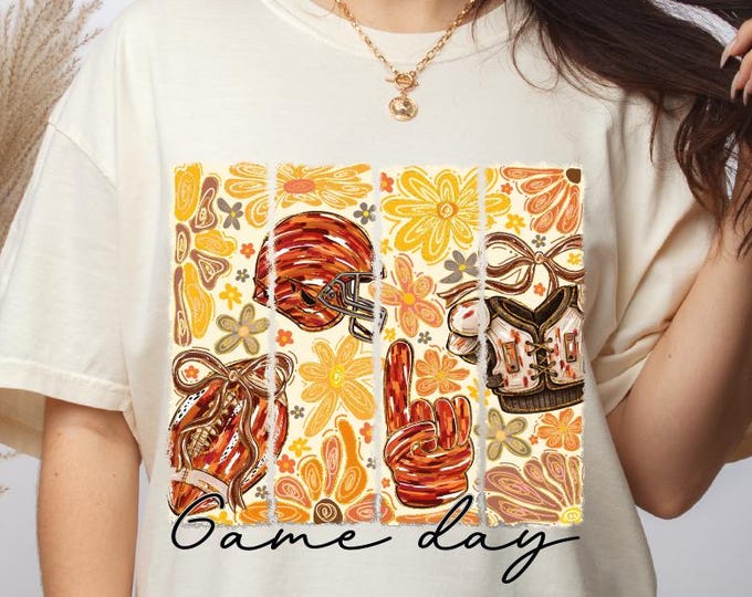 Retro Football Gameday Fall Shirt, Comfort Colors Gameday Shirt, Brushstroke Football Fall Shirt, Game Day Shirt, Fall Football Season Shirt