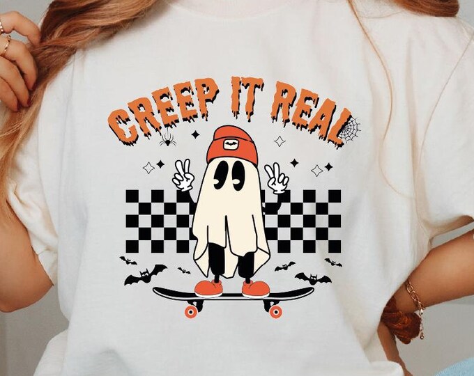 Retro Halloween Creep it Real Shirt, Vintage Ghost Halloween, Witch Shirt, Vintage Fall Apparel, Horror Mimi Clothing, Gift for Kids Fall T