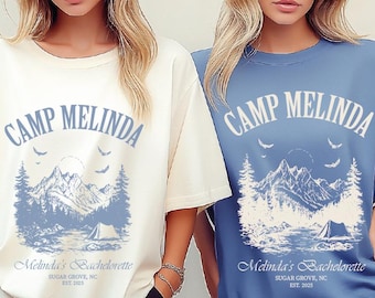 Custom Camp Bachelorette Shirt, Custom Camp Hiking Bridal Party Shirt, Mountain Bride Shirt, Lake Bachelorette, Camp Themed Bach Party Shirt