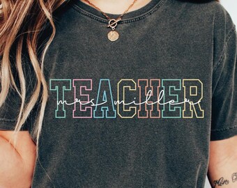 Custom Teacher Shirt, Teacher Mrs Comfort Colors Shirt, Back to School Shirt, Teacher Shirt, Retro Teacher Shirt, Elementary Teacher Shirt