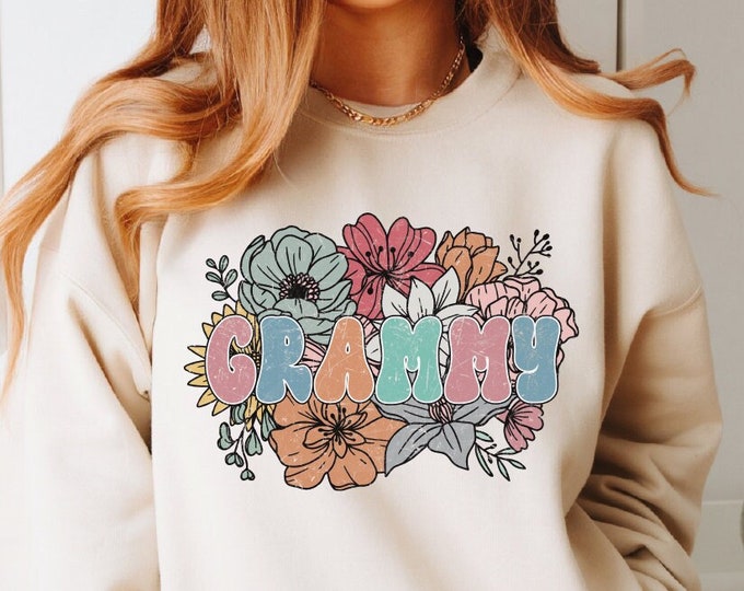 Retro Floral Grammy Sweatshirt, Mother's Day Gift for Grandma, Grammy Gift, Grandma Reveal Gifts, Mimi Pregnancy Announcement, New Grandma