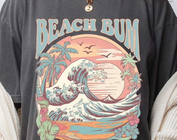 Comfort Colors Beach Bum Shirt, Beachy Shirt, Summer T Shirt, Retro Summer Shirt, Y2k Wearing, Ocean Surf Shirt, Summer Sunset Pastel Shirt