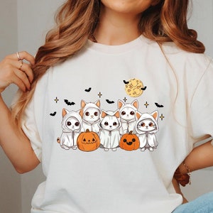 Ghost Cat Halloween Shirt, Halloween Cat Shirt, Ghost Cats and Pumpins Halloween Shirt, Funny Cat Shirt, Halloween Witch Shirt, Cat Pumpkin