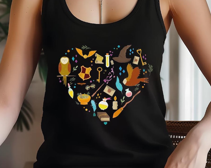 Magic Heart Racerback Tank Top, Wizard Tank Top, Fantasy Tank Tops, Wizard Love Tank Top, Wizard Figures Tank, Family Vacation Shirt