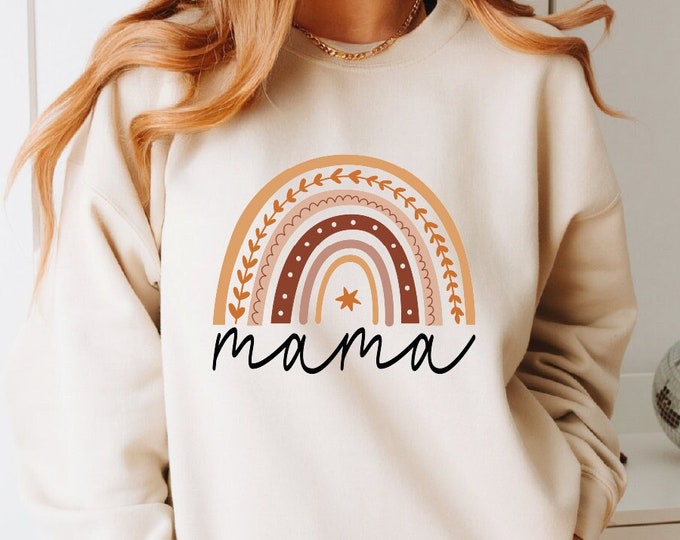 Rainbow Mama Sweatshirt, Rainbow Mama Hoodie, Mama Sweatshirt, Mama Hoodie, Retro Rainbow Mom Sweatshirt, Retro Mom Hoodie,  Mama Crewneck