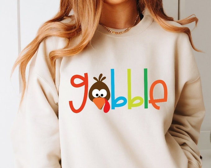 Gobble Sweatshirt, Funny Cute Turkey Face, Turkey Sweatshirt, Family Thanksgiving Hoodie, Thanksgiving Sweaters For Women, Mom Thanksgiving